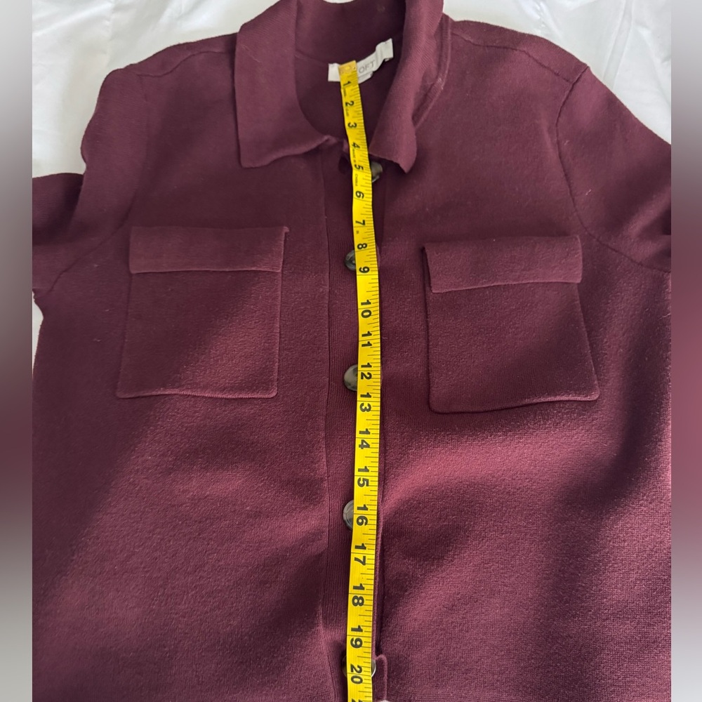 LOFT Deep Burgundy Button-up Cropped Cardigan Sweater Jacket Size Medium - Picture 6 of 7